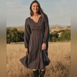 Pact Coastal Double Gauze Poet Sleeve Dress Autumn Gingham XL Cotton Organic